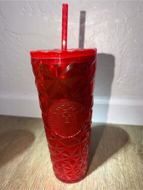 Starbucks Red Textured Cold Cup with Straw